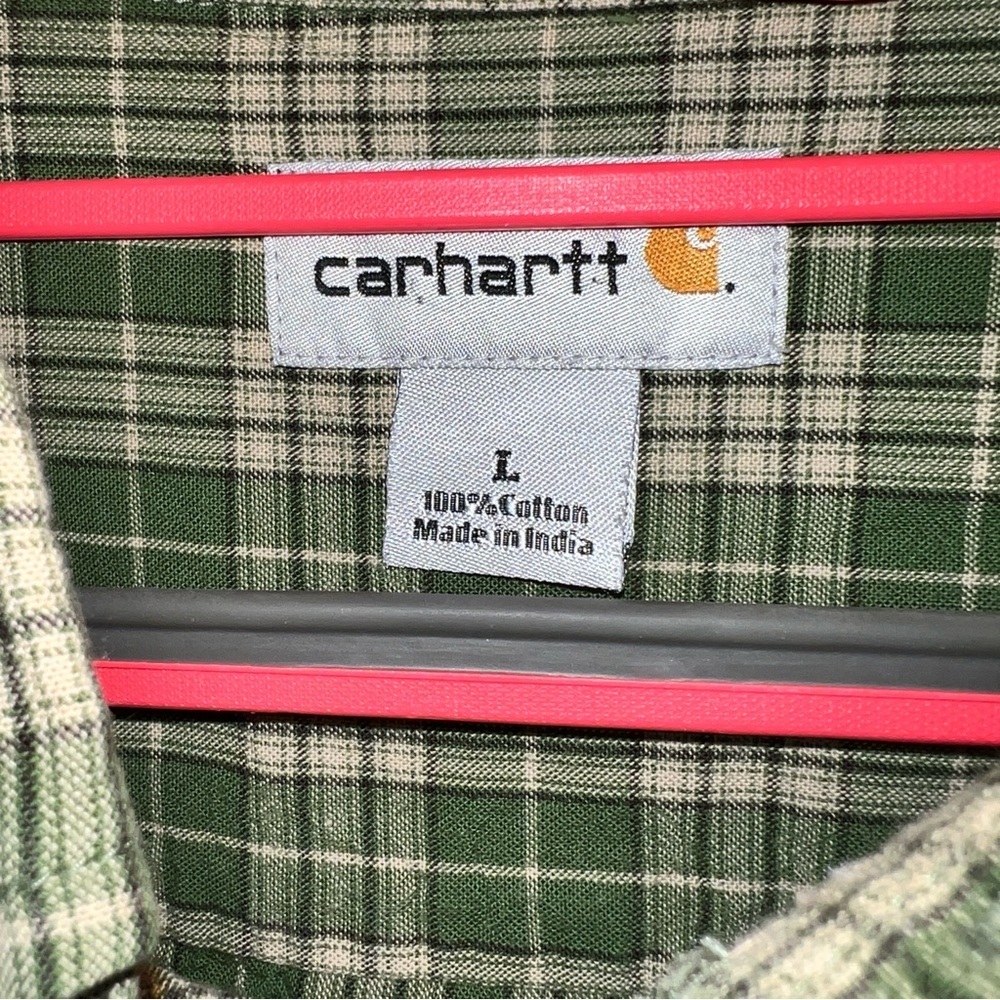 Carhartt Green Plaid Long Sleeve Button-Down Shirt Men’s Large 100% Cotton - Picture 5 of 12